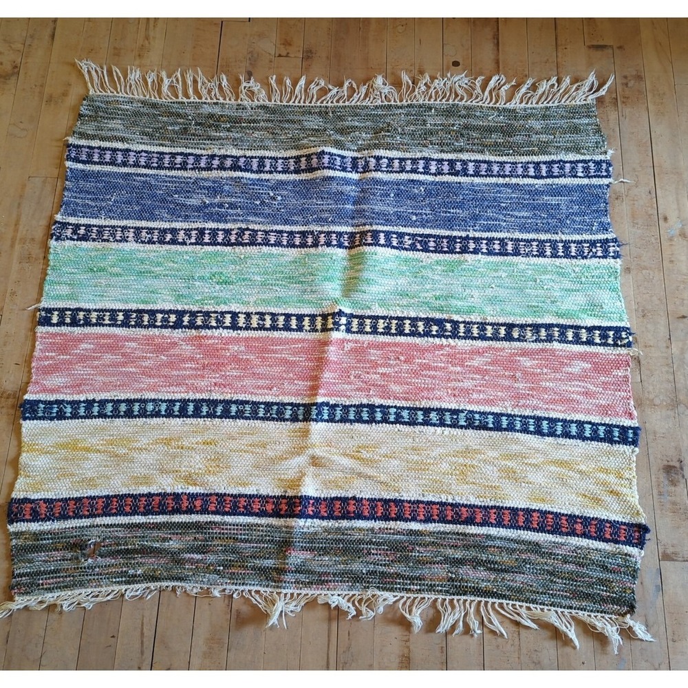 Antique Imported Swedish Hand Made‎ Rag Rug Runner (42 x 38 inches) Very Pretty